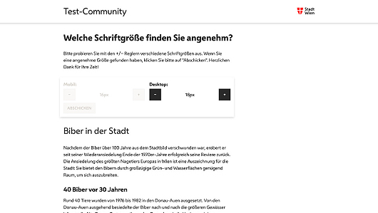 Screenshot Startseite wien.gv.at Schriftgrößen-Test
